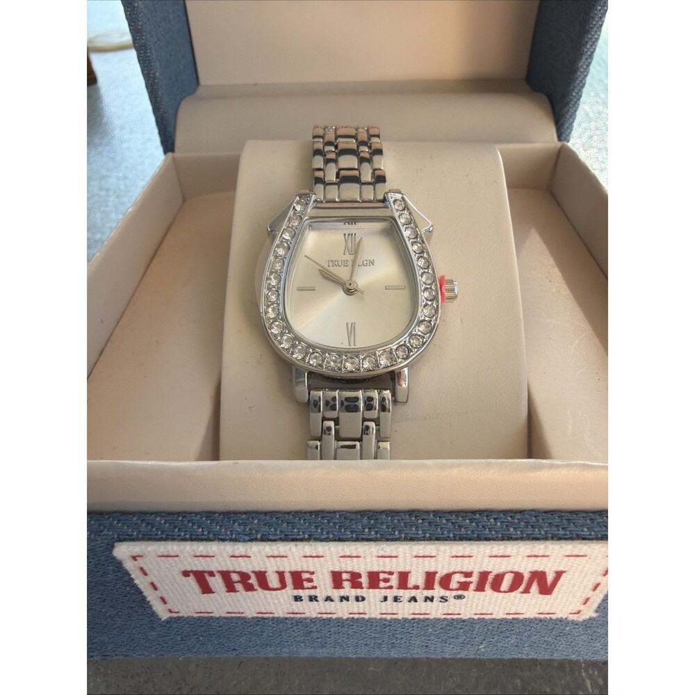New In Box True Religion Horseshoe Silver Tone Crystal Accent Analog Watch NIB